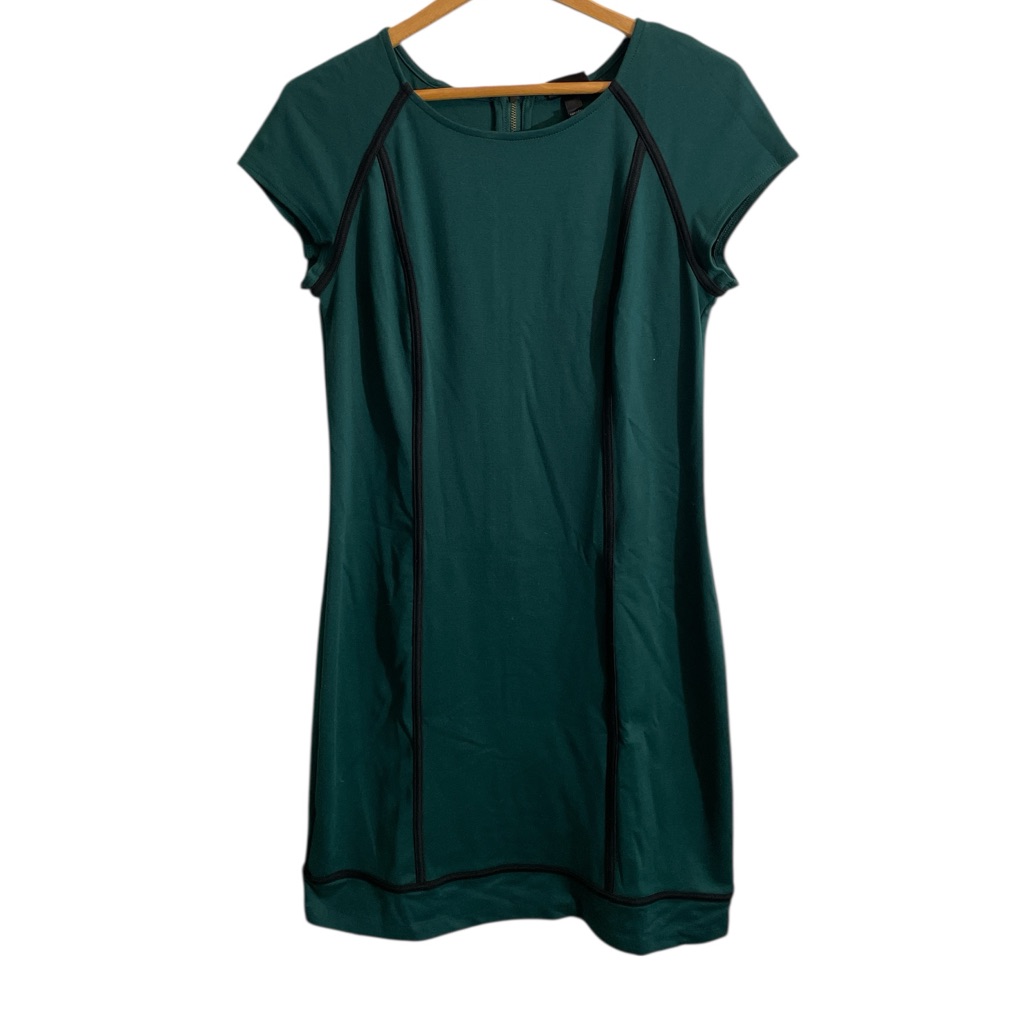X3- Dark Green Dress W/ Black Strips Bottom Sleeves Front Mossimo Medium Med M